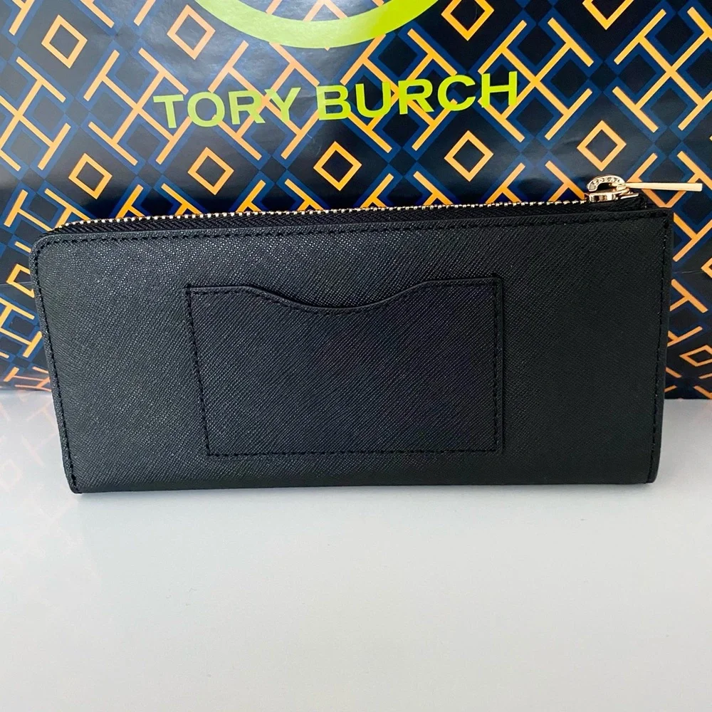 🤍🖤NEW🖤Tory Burch long zip wallet/black leather/full size - Picture 2 of 7